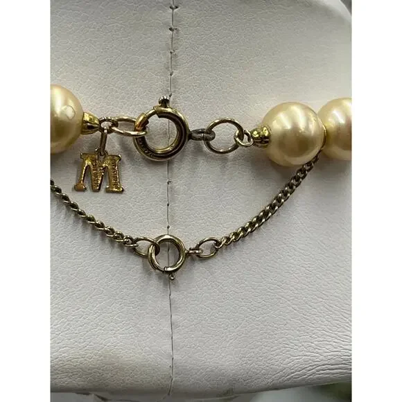 Majorica Spain‎ M 8-9mm Golden Pearl Necklace 15.5” 12kt GF Clasp 925 Chain